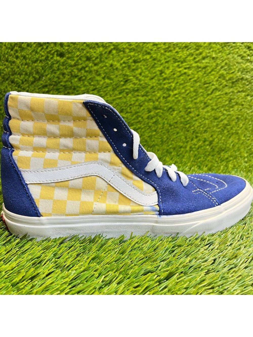 Vans Sk8-Hi Checkerboard Womens Size 9 Blue Yellow Athletic Skate Shoes Sneakers